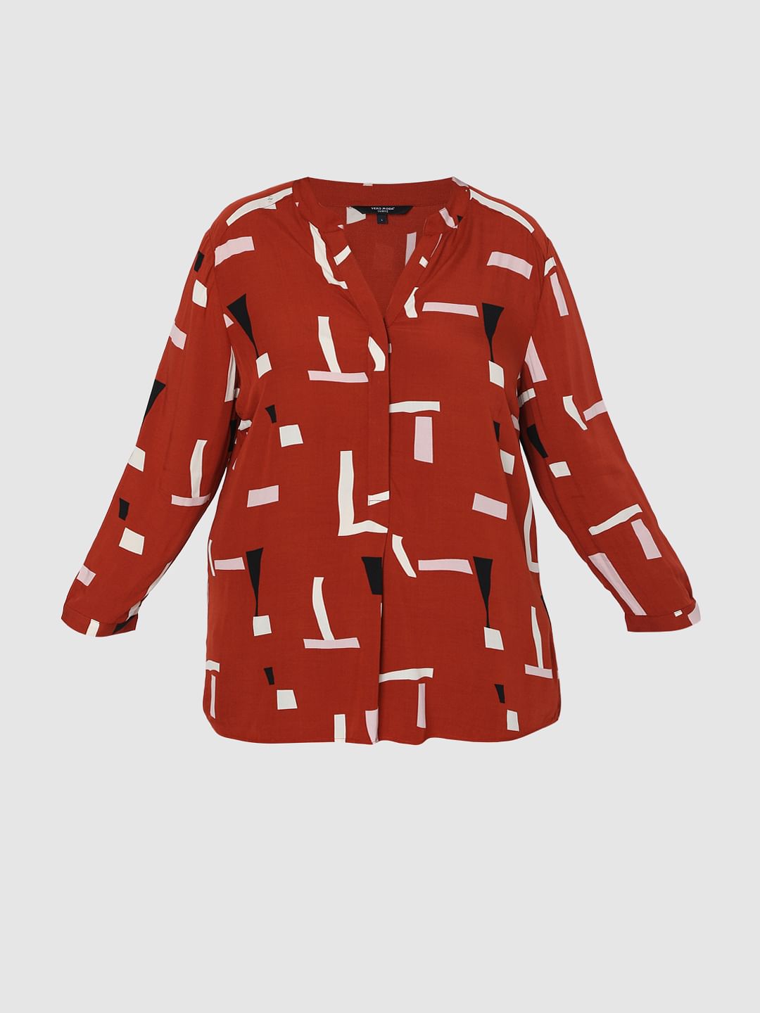 Curve Red Printed Top