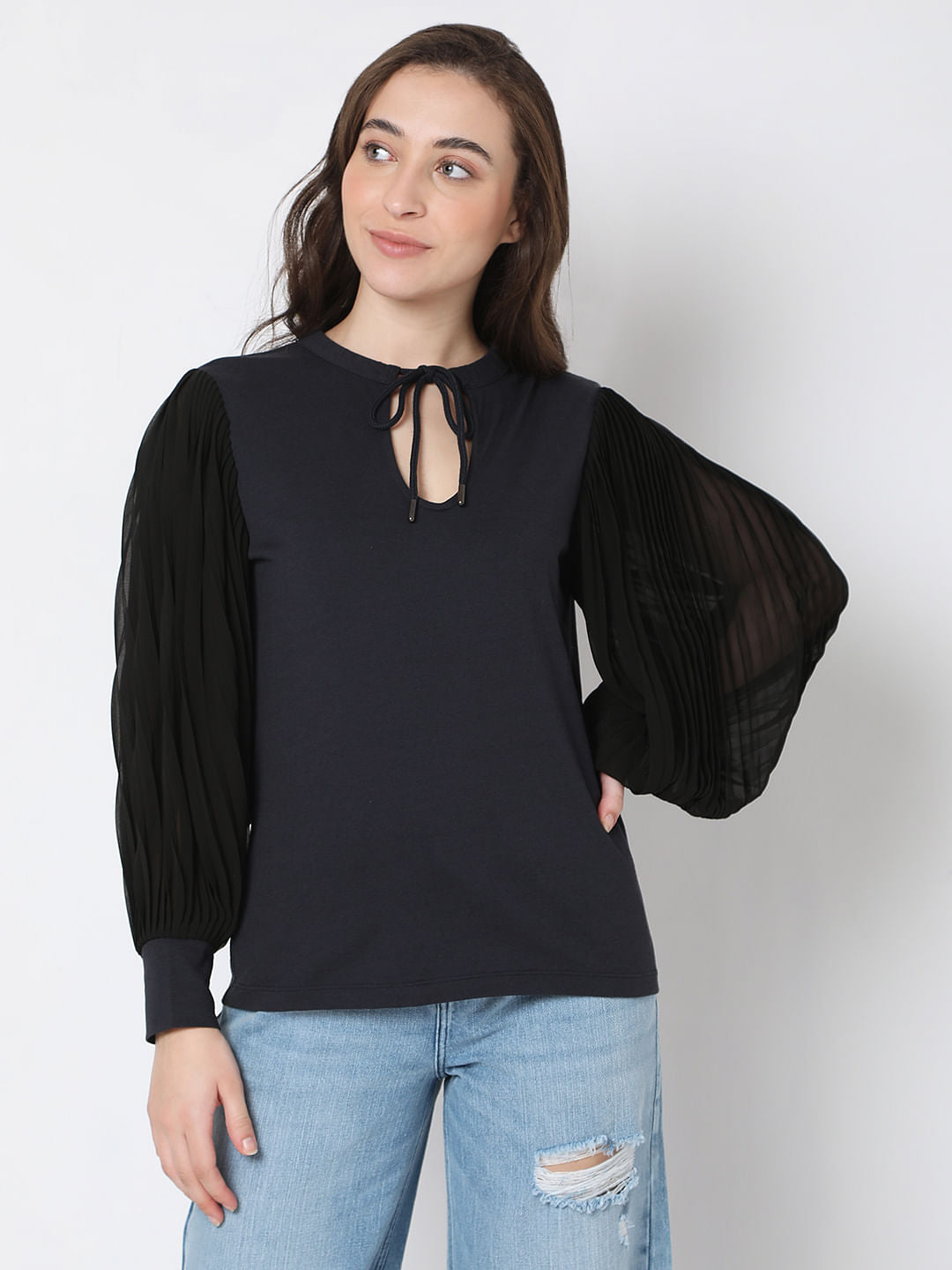 Black Puff Sleeves Top