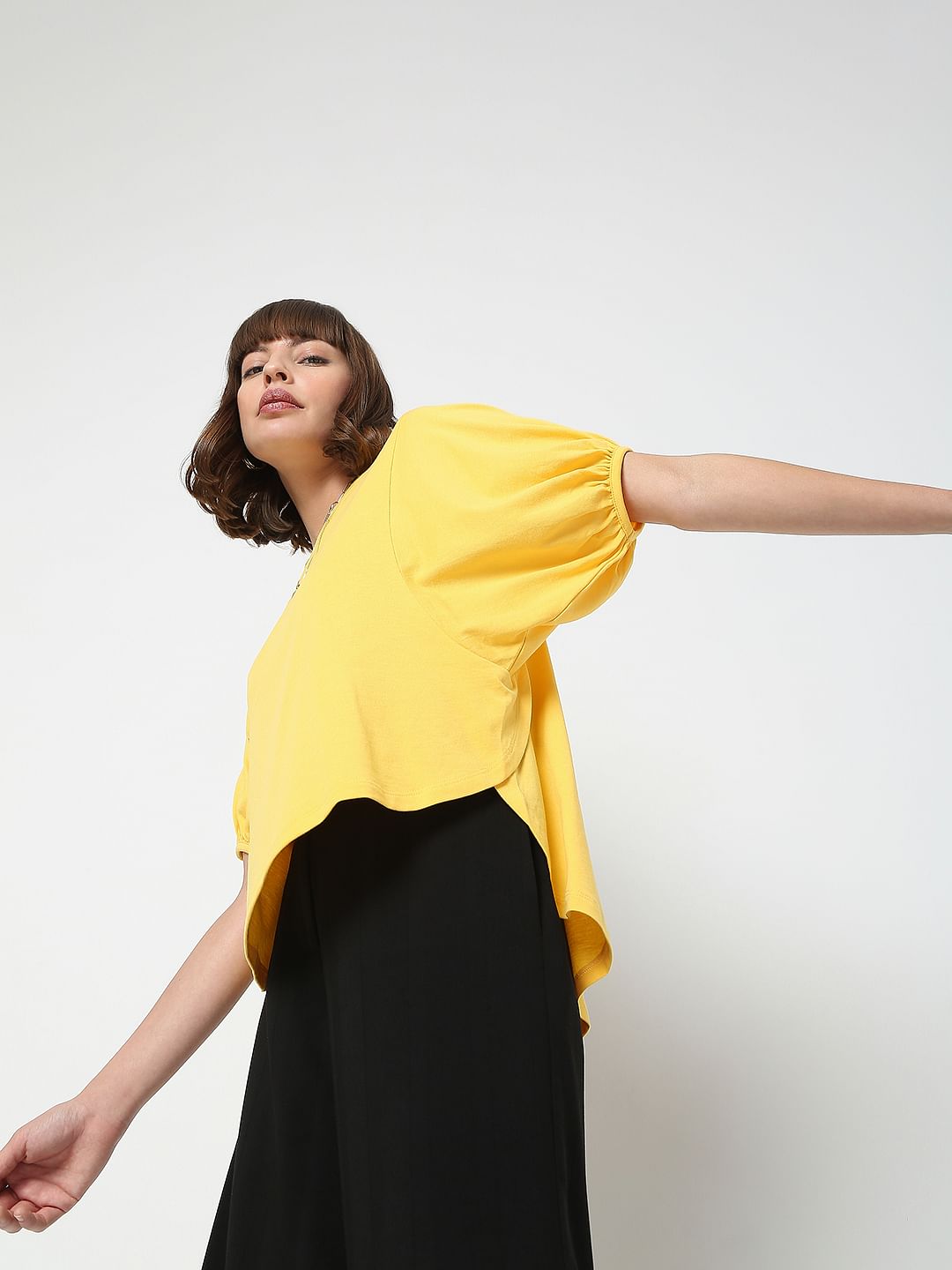 Yellow Puff Sleeves Top