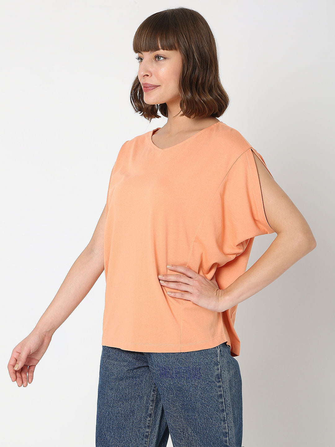 Peach V-Neck Top
