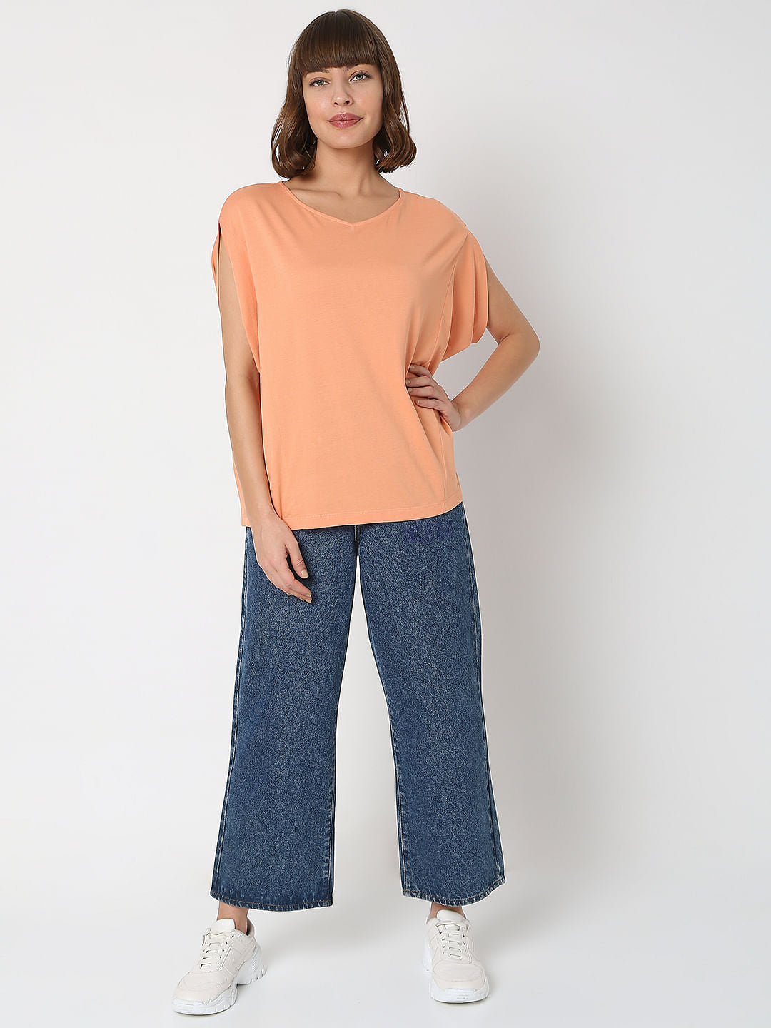 Peach V-Neck Top