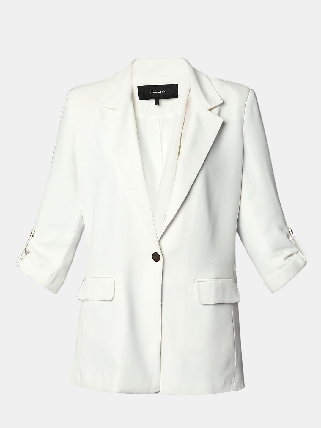 White 3/4Th Sleeves Formal Blazer