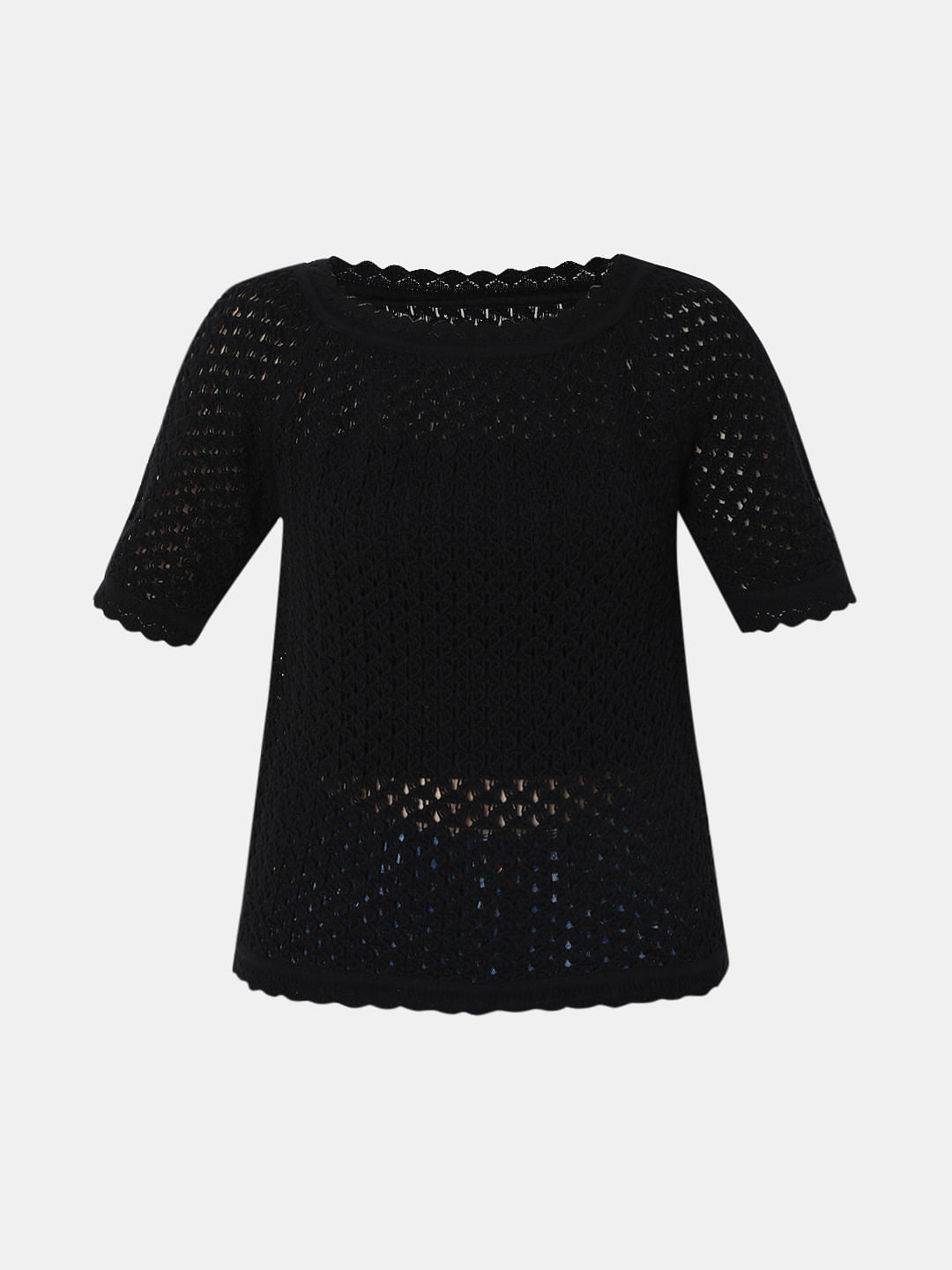 Black Schiffli Knit Top