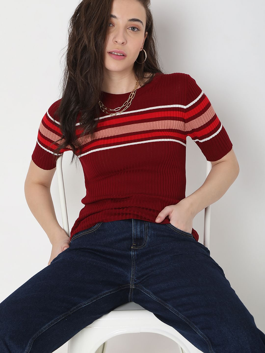 Red Ribbed Top