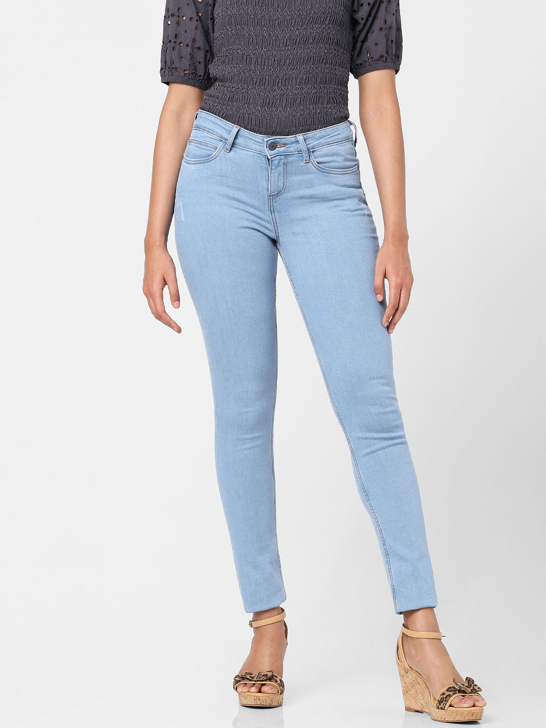 Light Blue Mid Rise Skinny Jeans