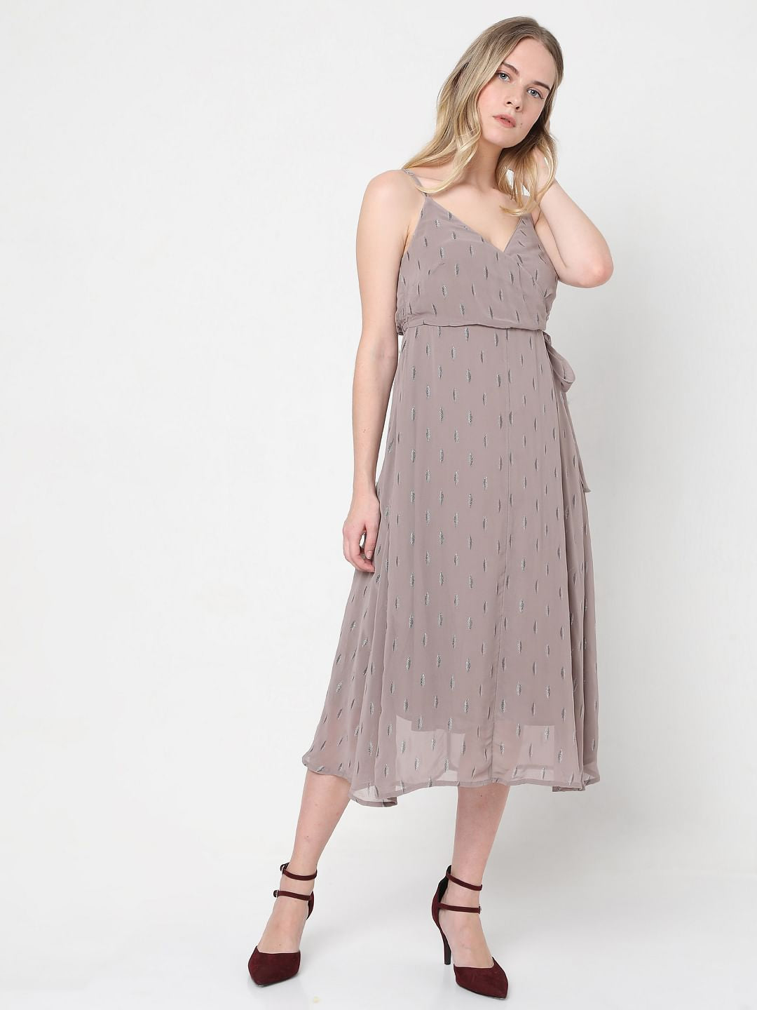 Greige Printed Midi Dress