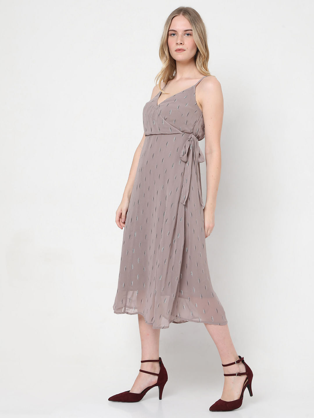 Greige Printed Midi Dress