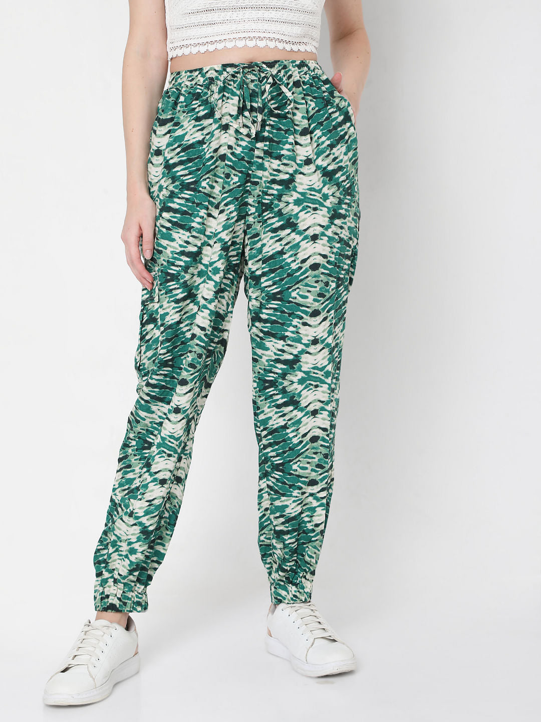 Green Abstract Print Co-Ord Set Pants