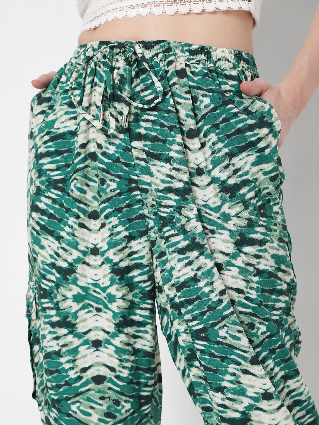Green Abstract Print Co-Ord Set Pants