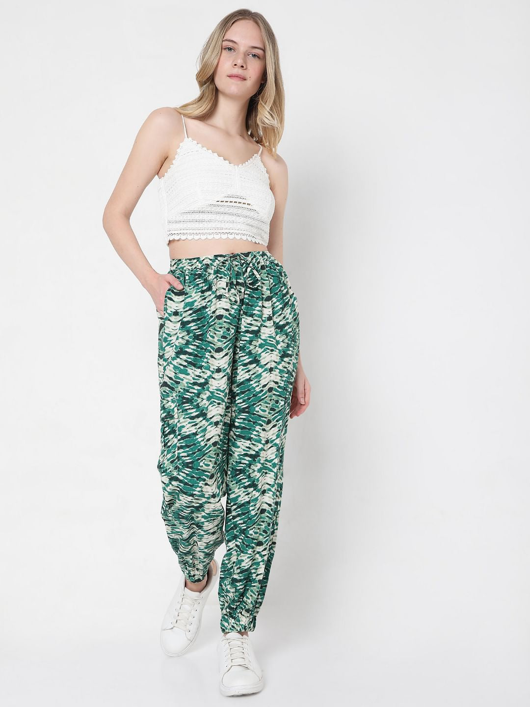 Green Abstract Print Co-Ord Set Pants
