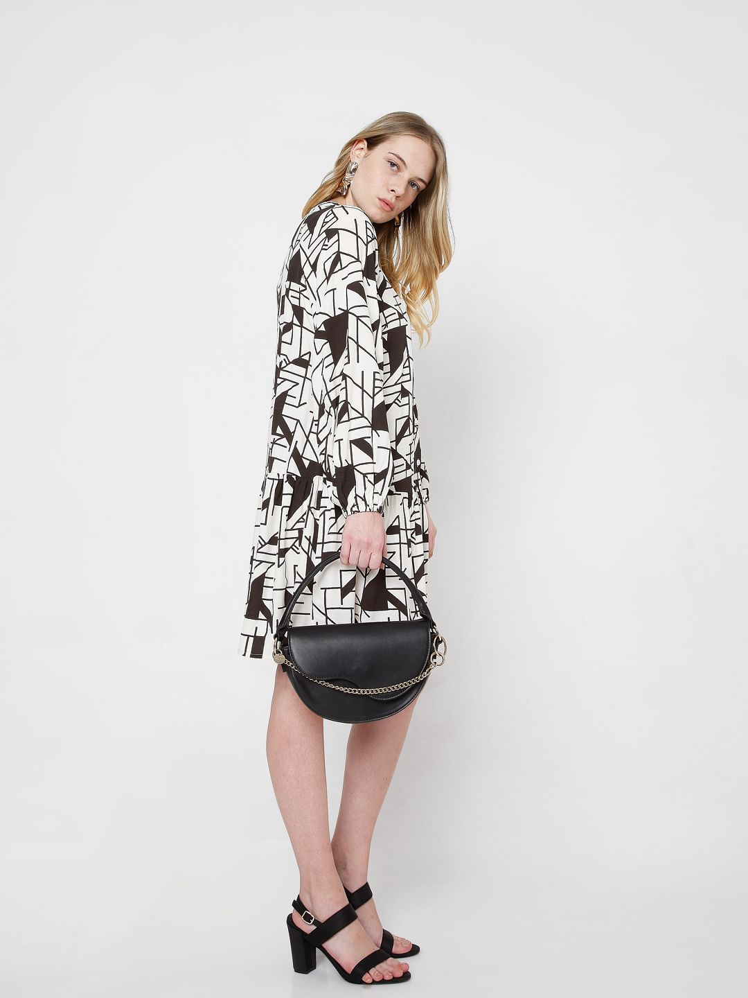 Off White & Black Printed Shirt Dress