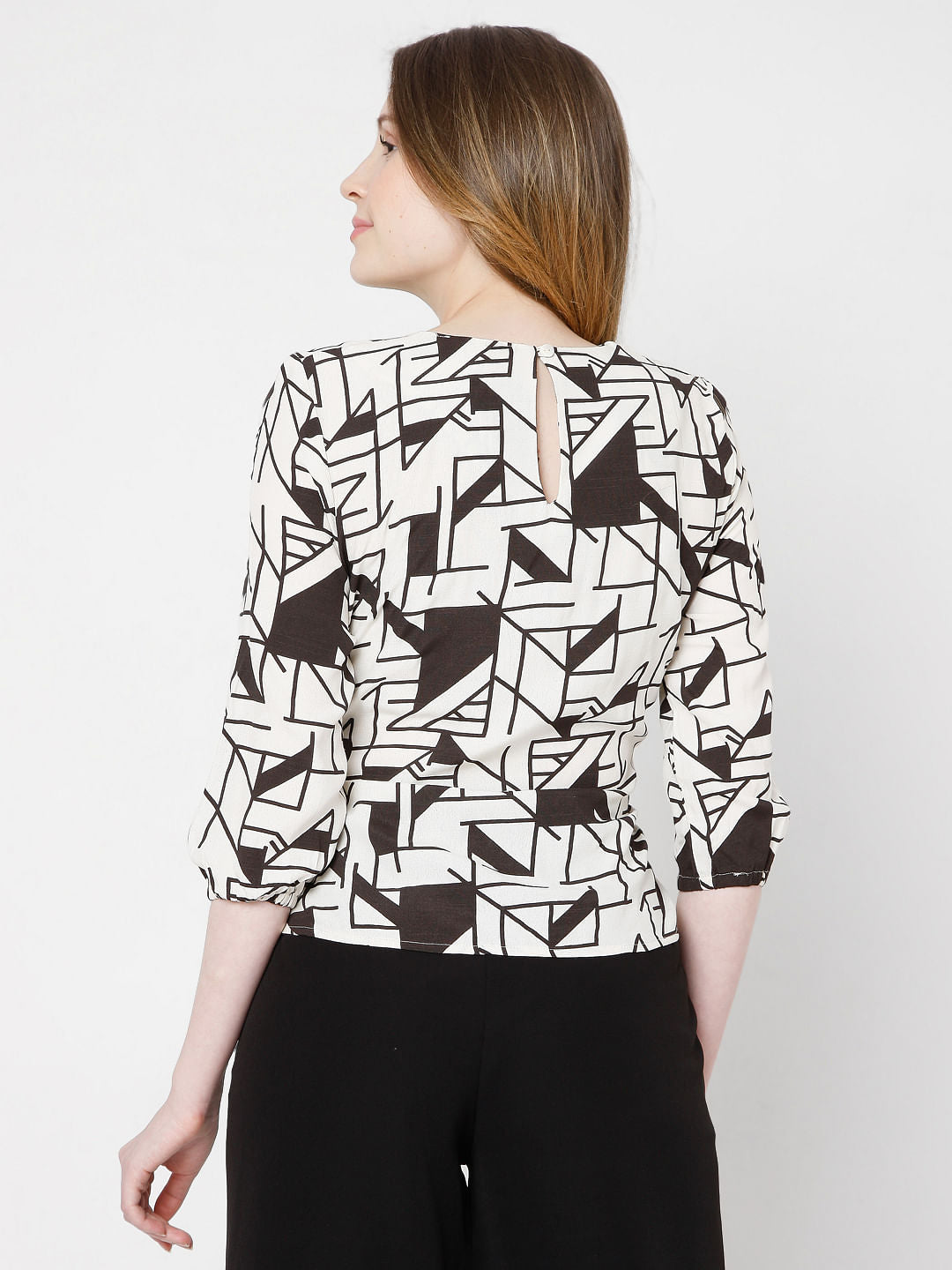 Off White Printed Tie Up Top
