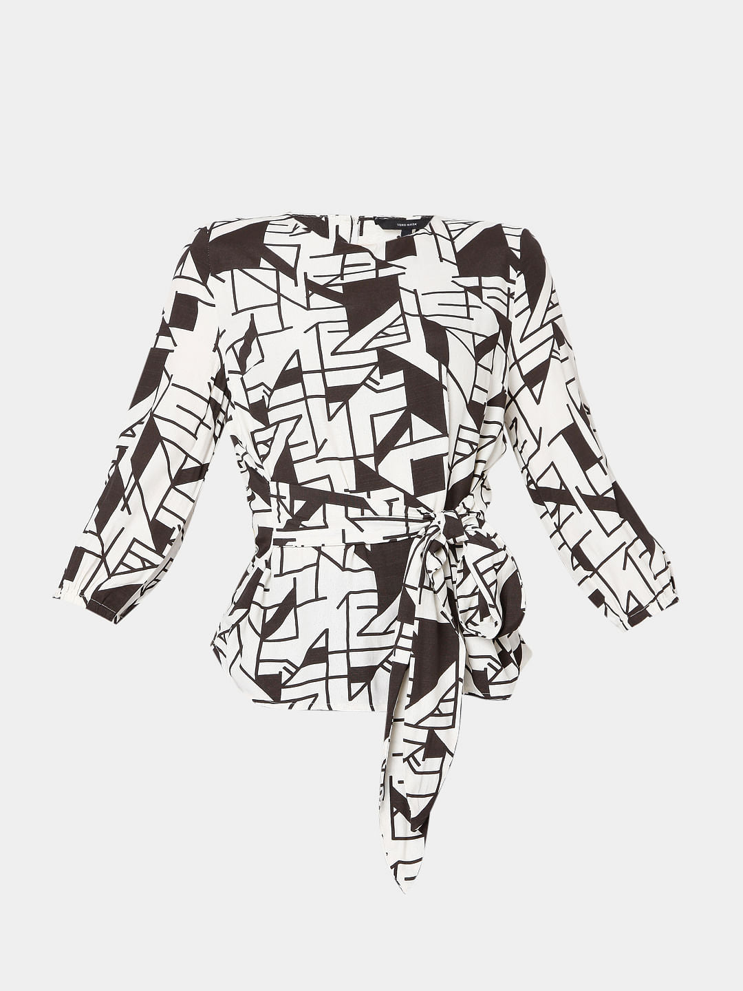 Off White Printed Tie Up Top