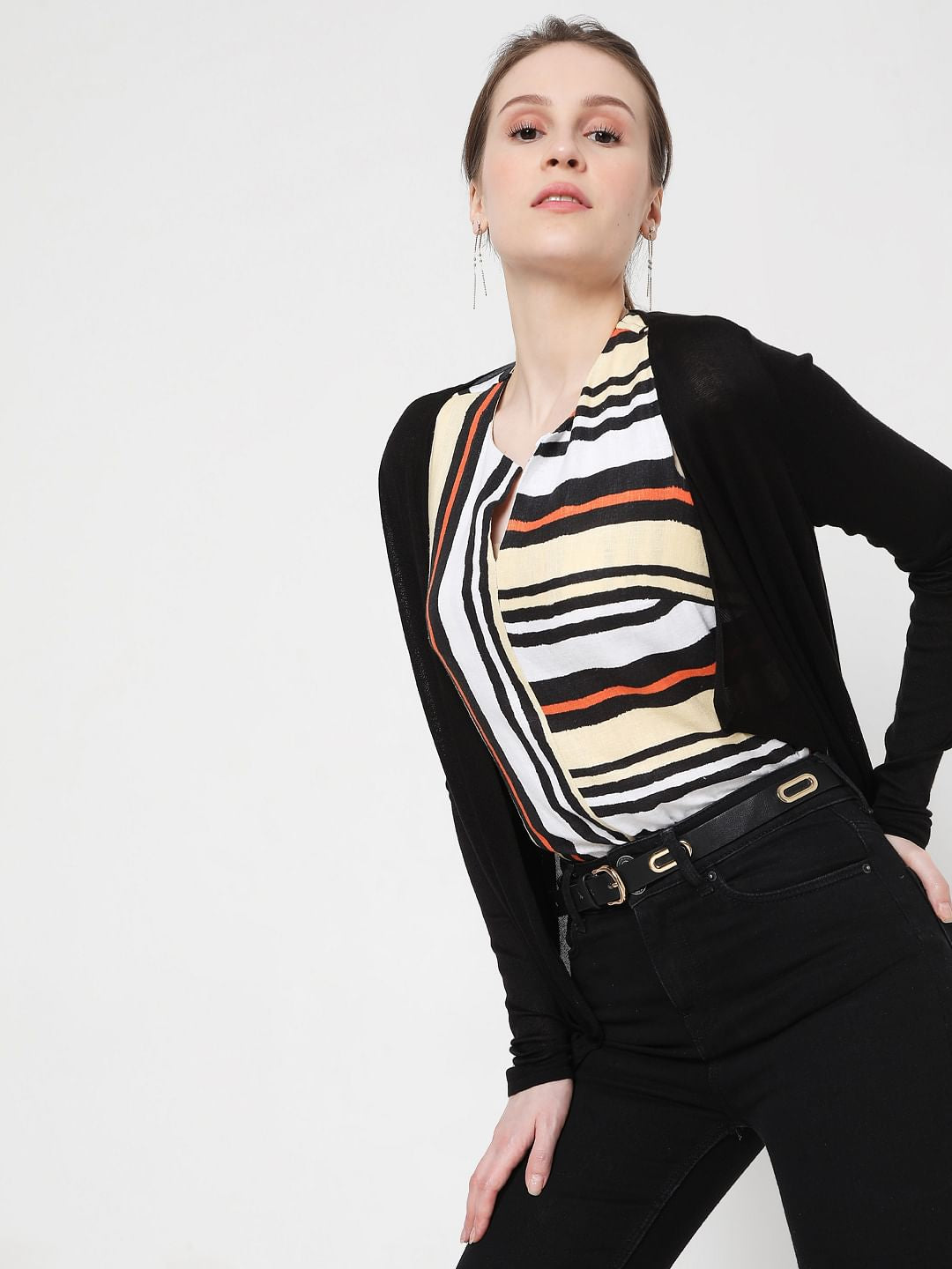 White Asymmetrical Striped Linen Top