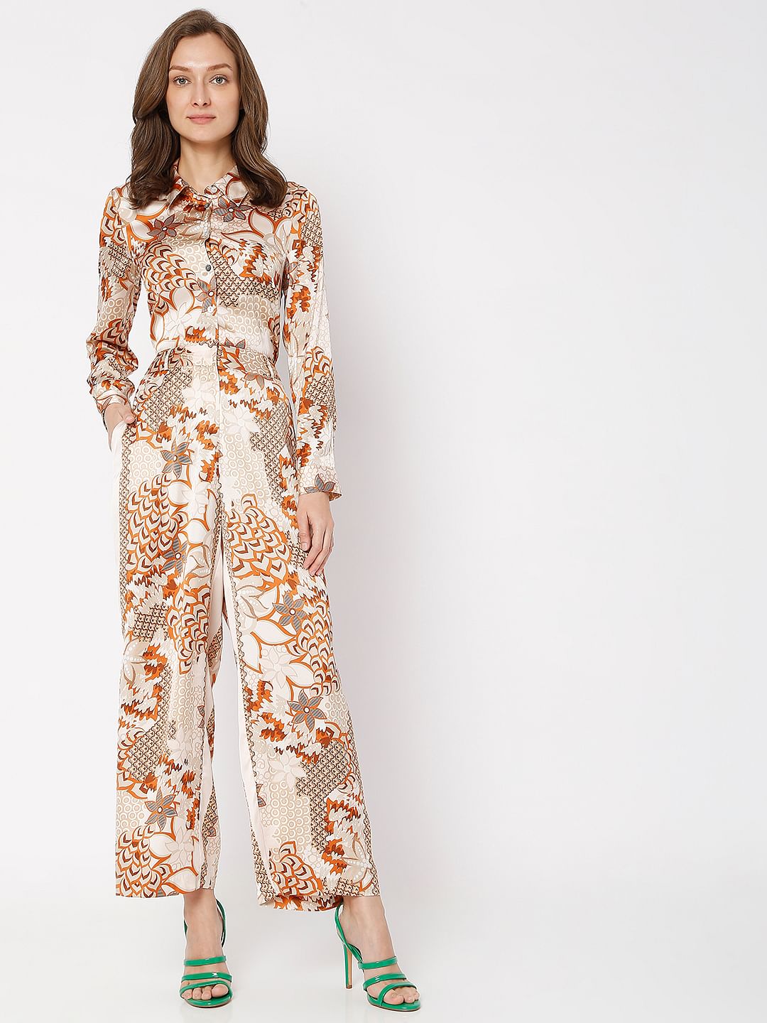 Light Pink High Rise Printed Co-Ord Pants