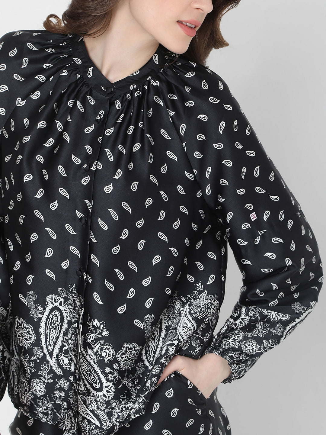 Black Paisley Print Co-Ord Top
