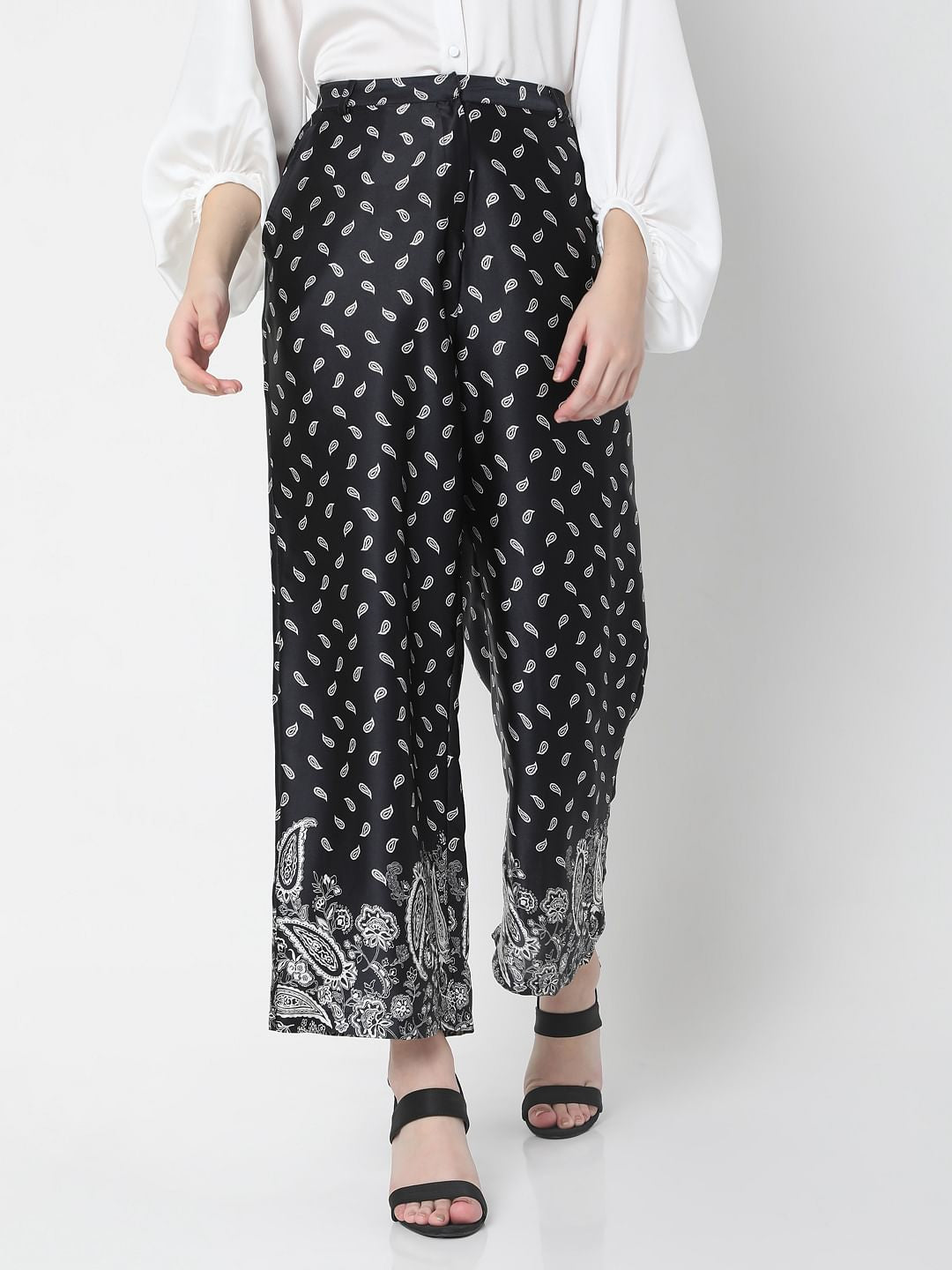 Black High Rise Paisley Co-Ord Culottes