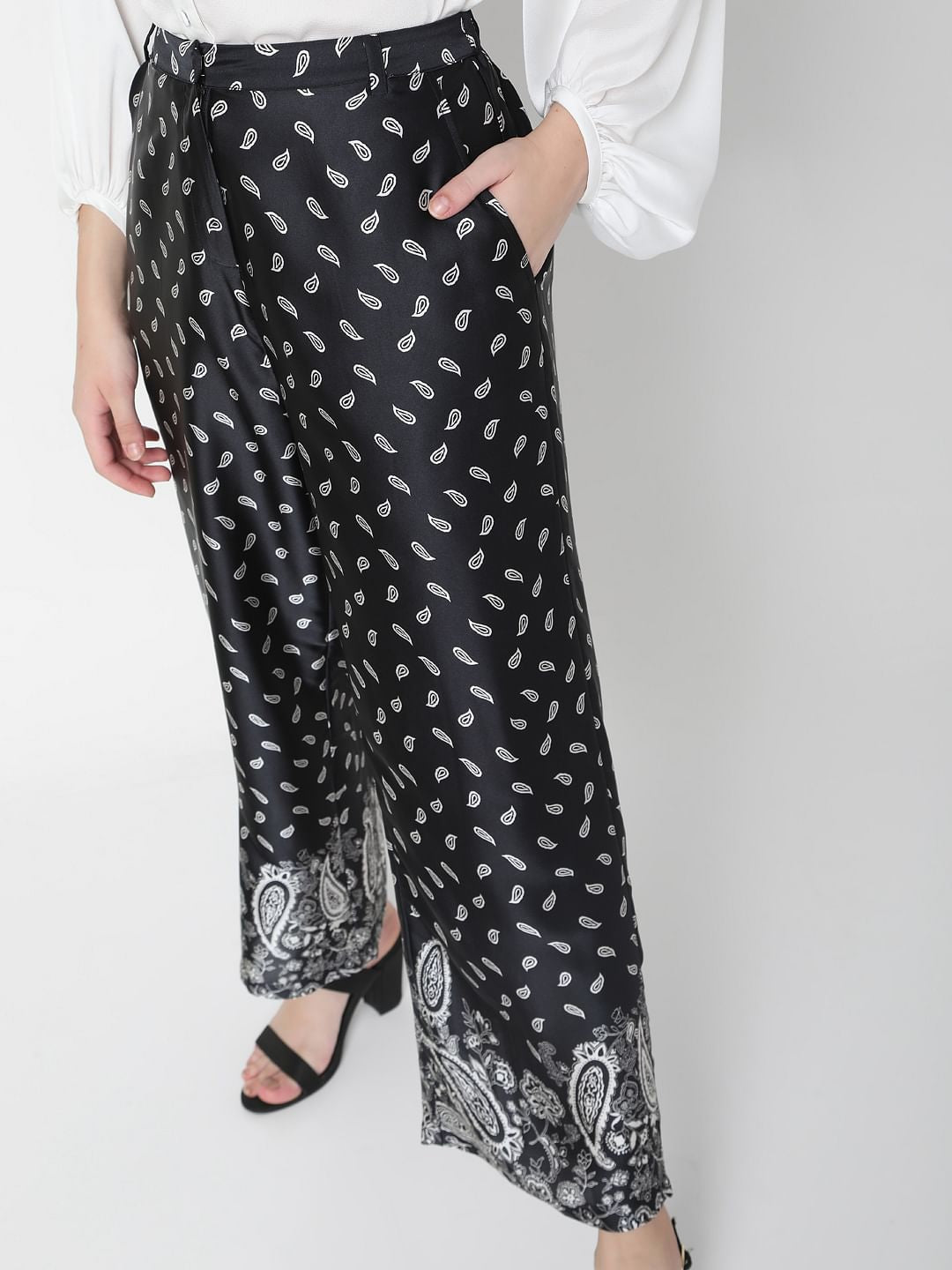 Black High Rise Paisley Co-Ord Culottes