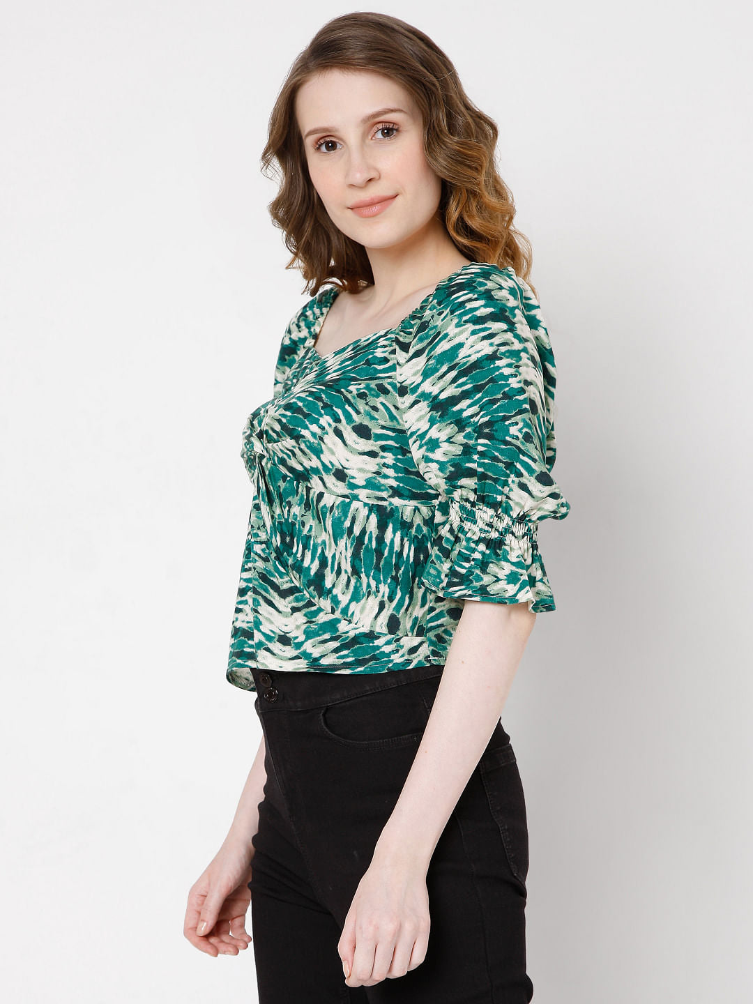 Green Printed Co-Ord Set Top