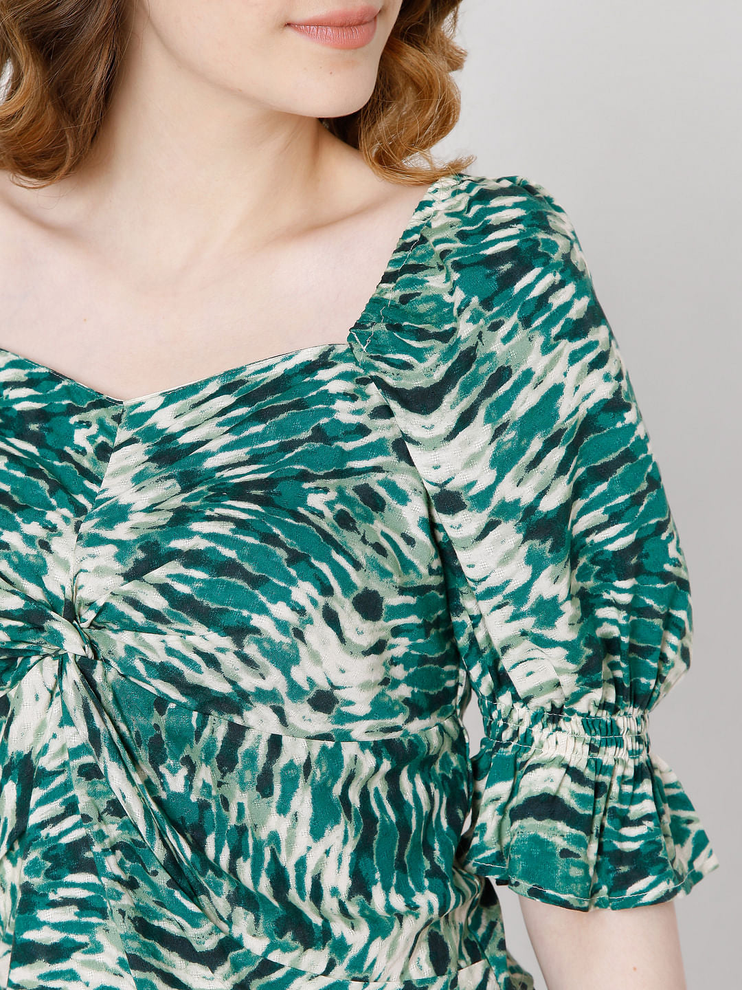 Green Printed Co-Ord Set Top