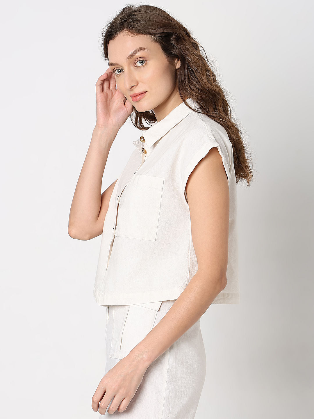 White Cropped Co-Ord Set Shirt