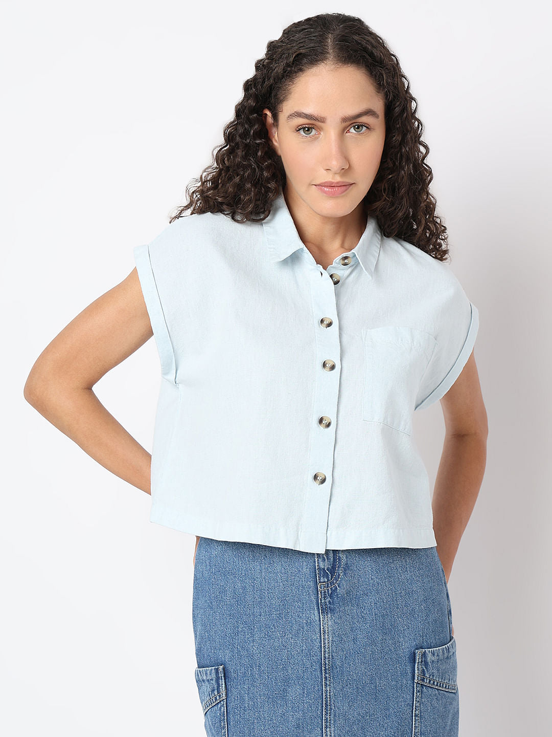 Light Blue Cropped Shirt