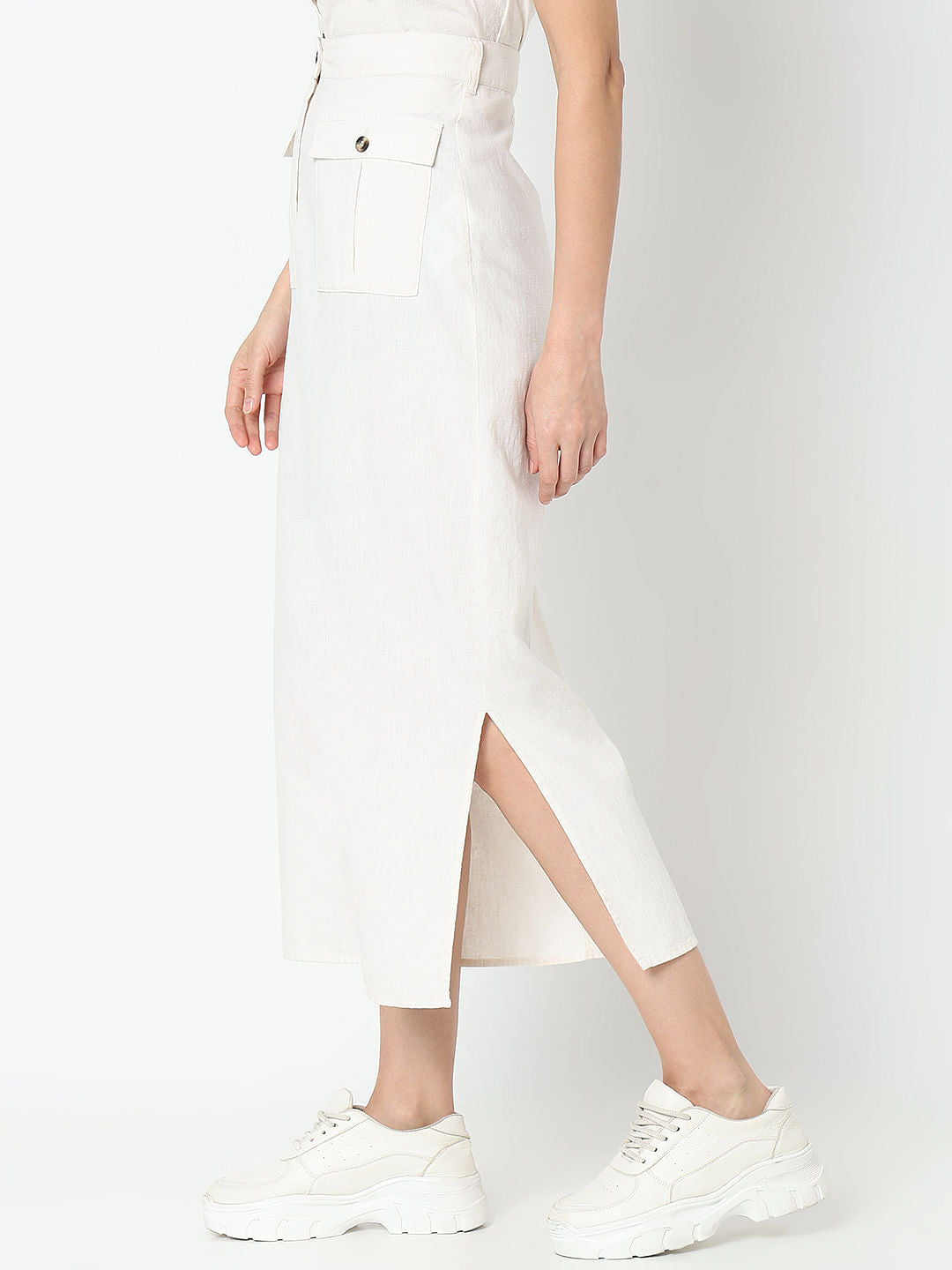 White High Rise Co-Ord Set Skirt