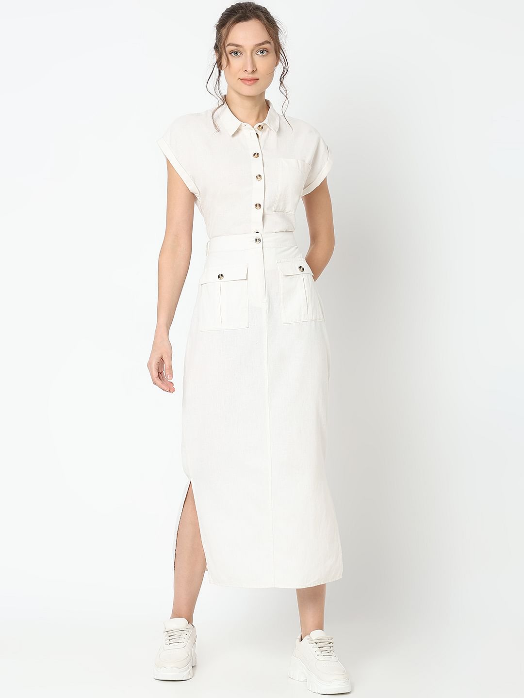White High Rise Co-Ord Set Skirt