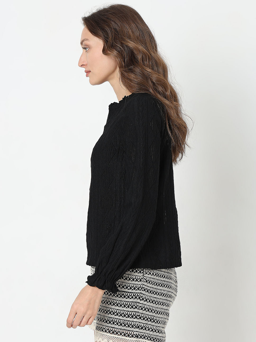 Black Frill Collar Knit Top