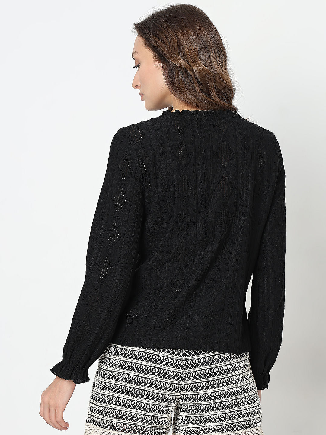 Black Frill Collar Knit Top