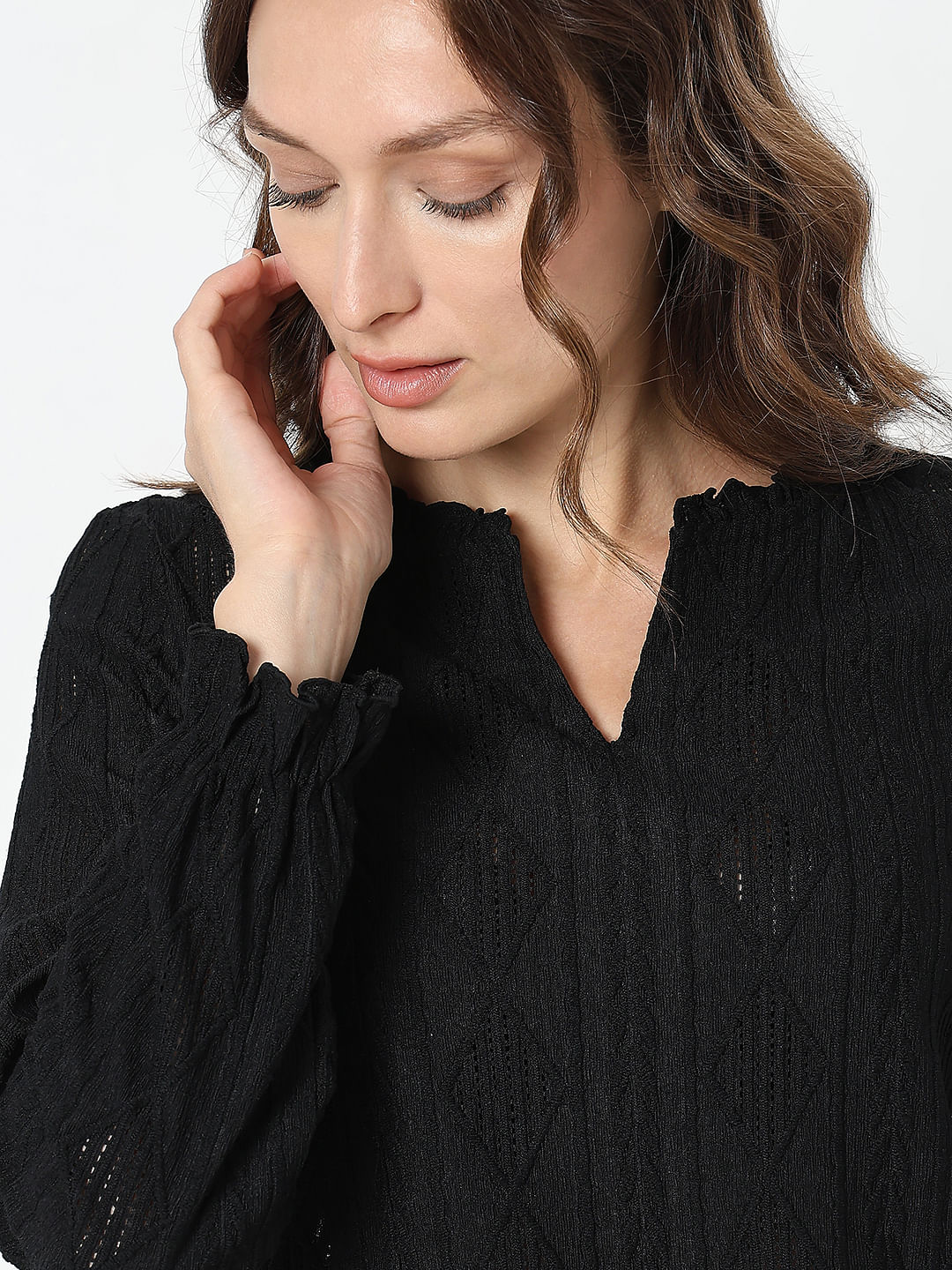 Black Frill Collar Knit Top