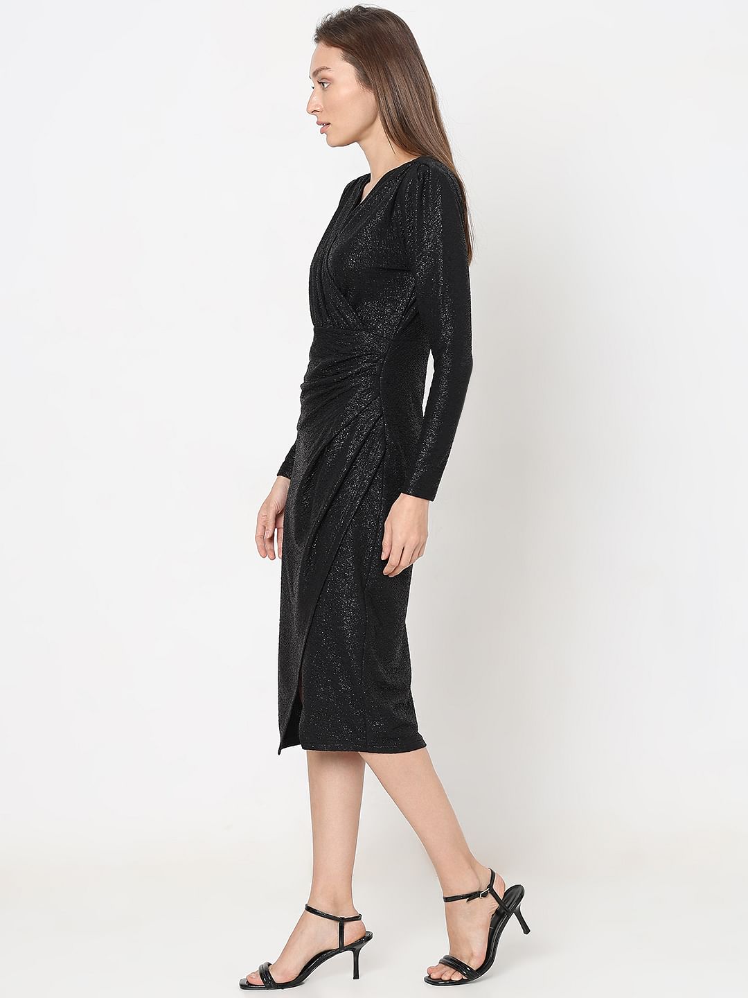 Black Shimmer Lurex Wrap Dress