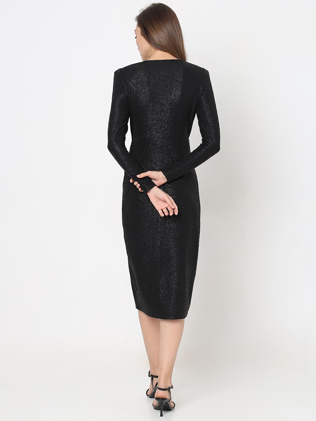 Black Shimmer Lurex Wrap Dress