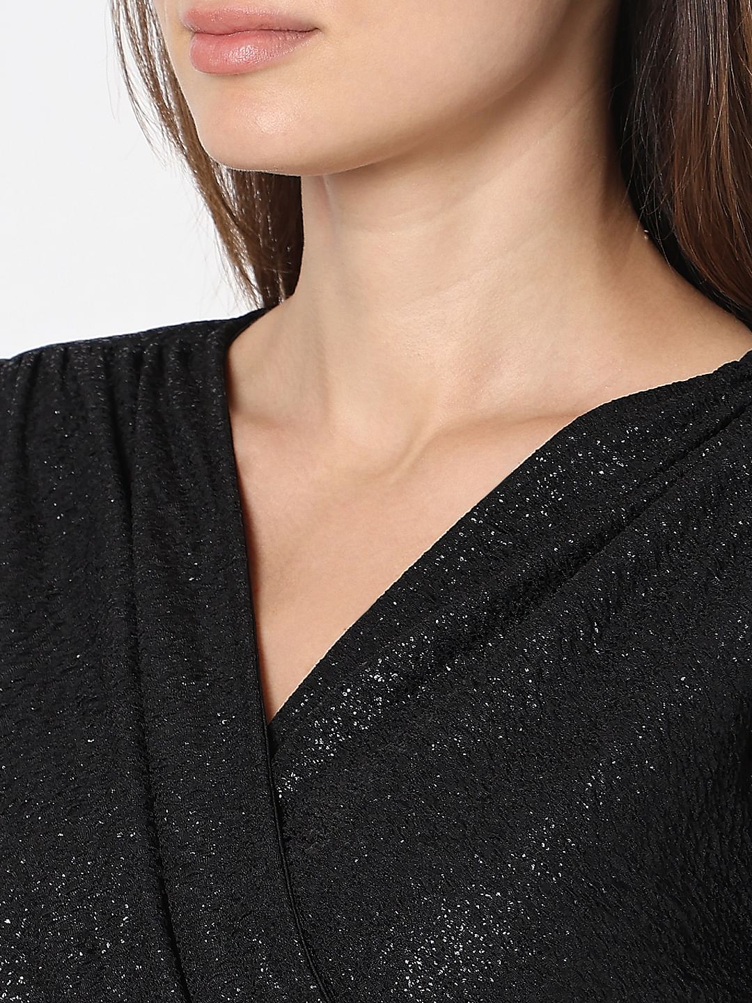 Black Shimmer Lurex Wrap Dress