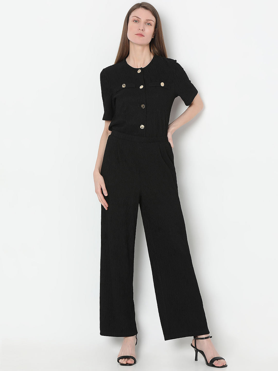Black Knitted Textured Co-Ord Set Pants