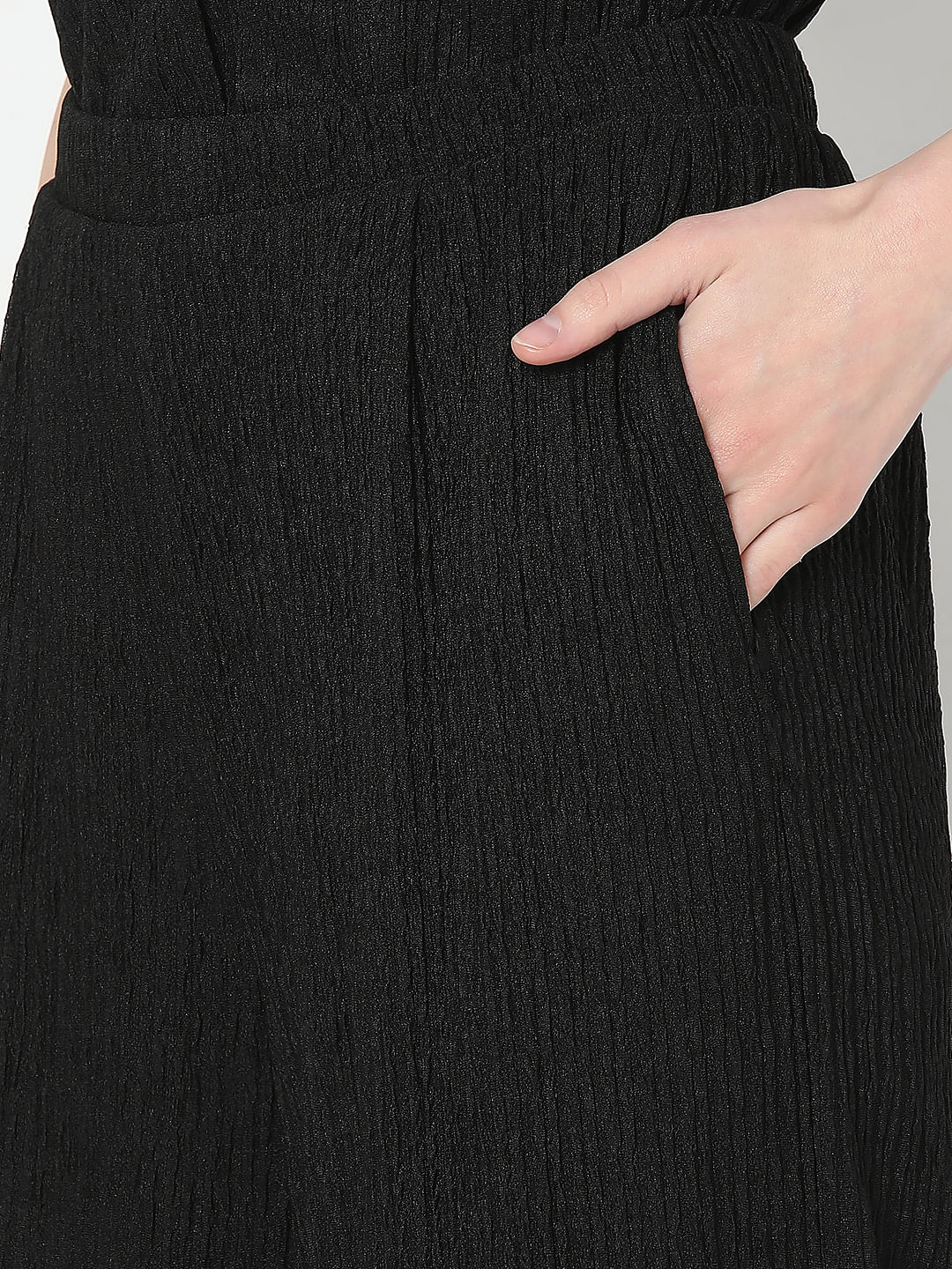 Black Knitted Textured Co-Ord Set Pants