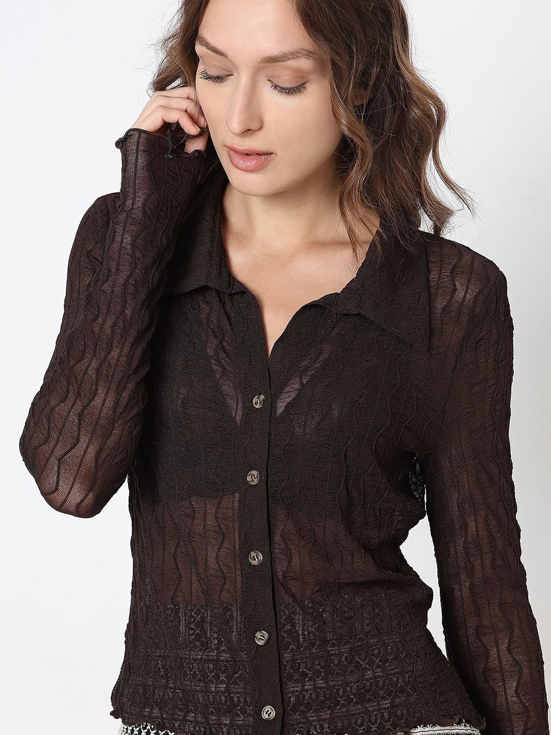 Dark Brown Sheer Knit Shirt
