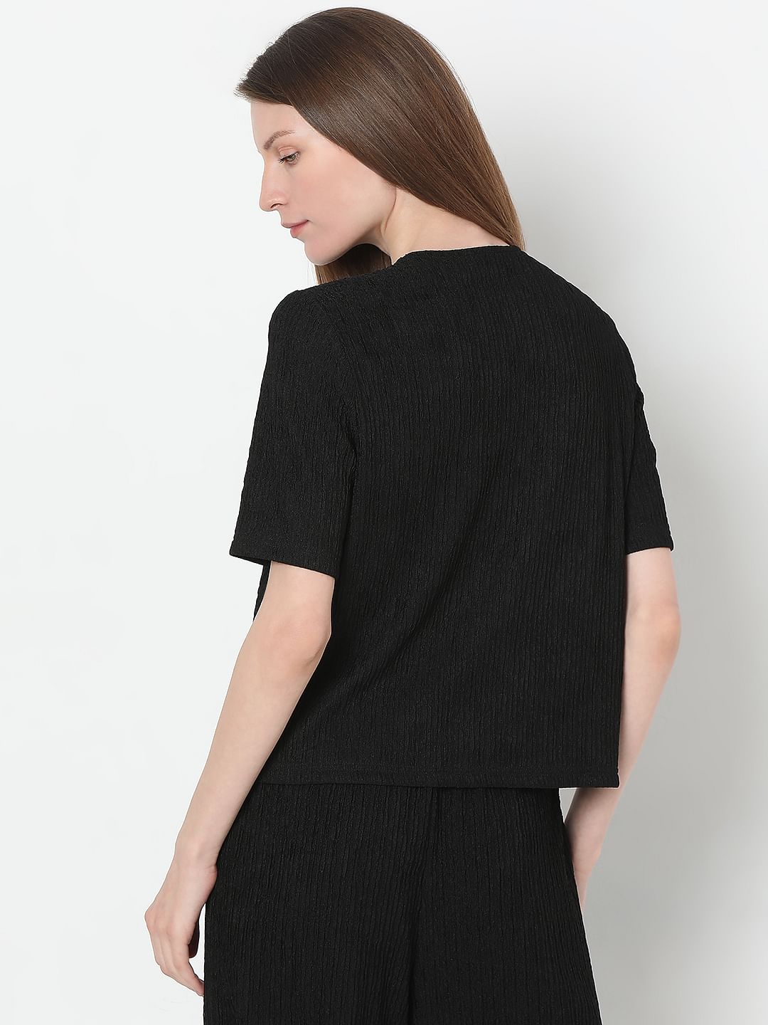 Black Knitted Textured Co-Ord Set Top