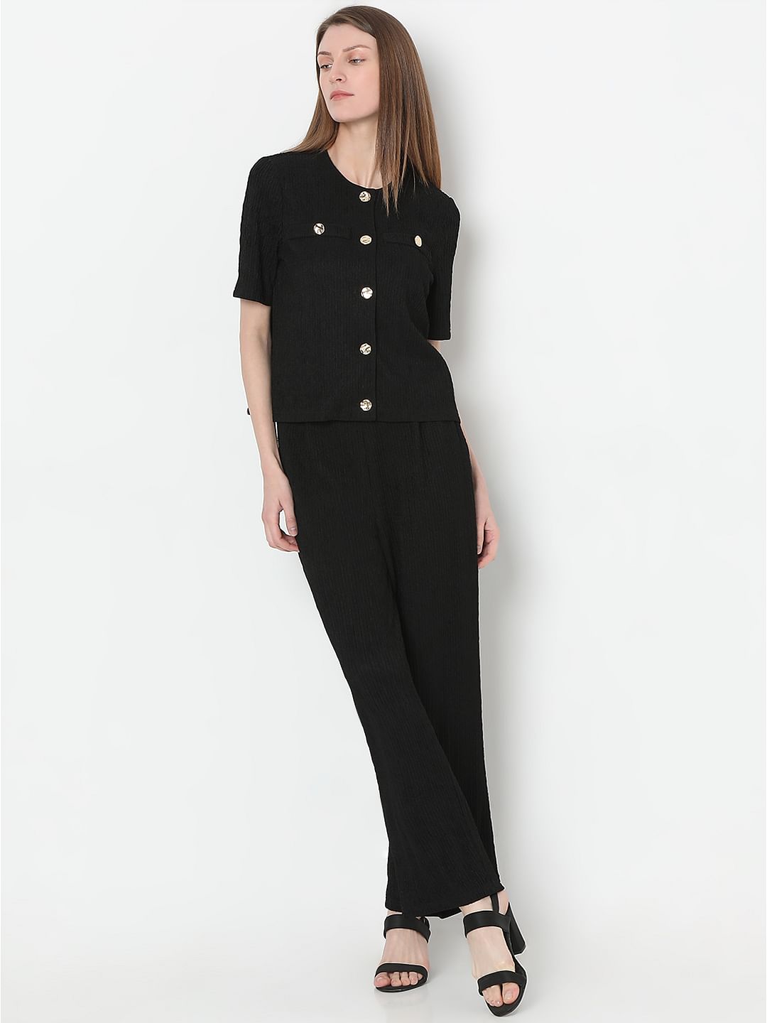 Black Knitted Textured Co-Ord Set Top