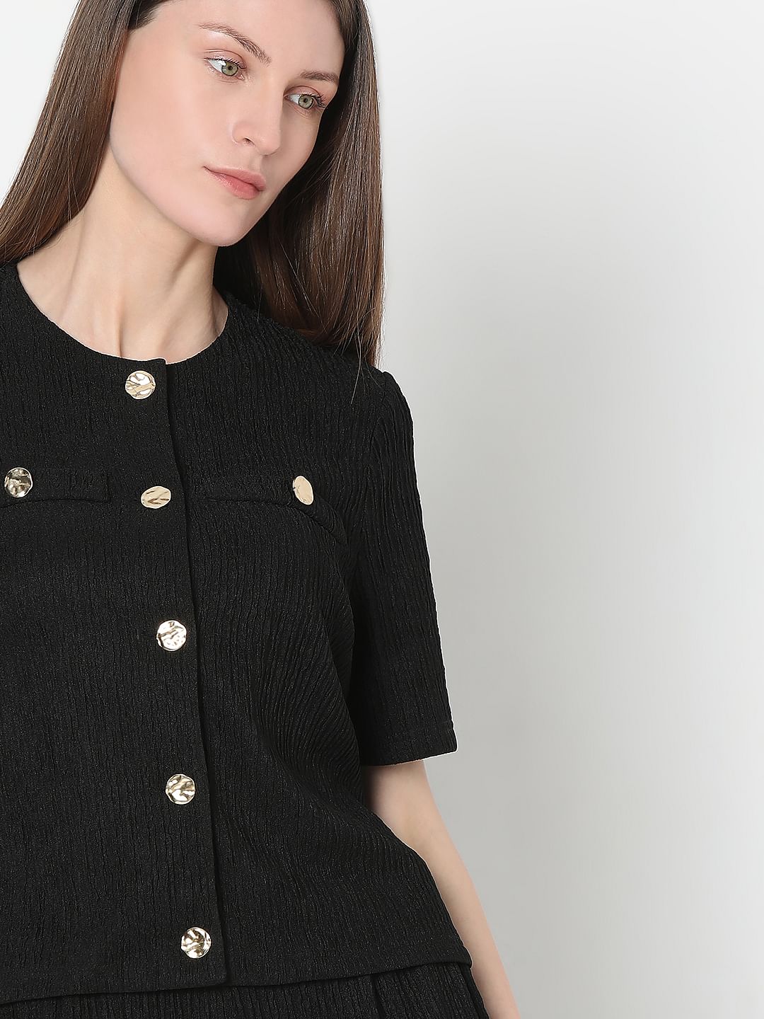 Black Knitted Textured Co-Ord Set Top