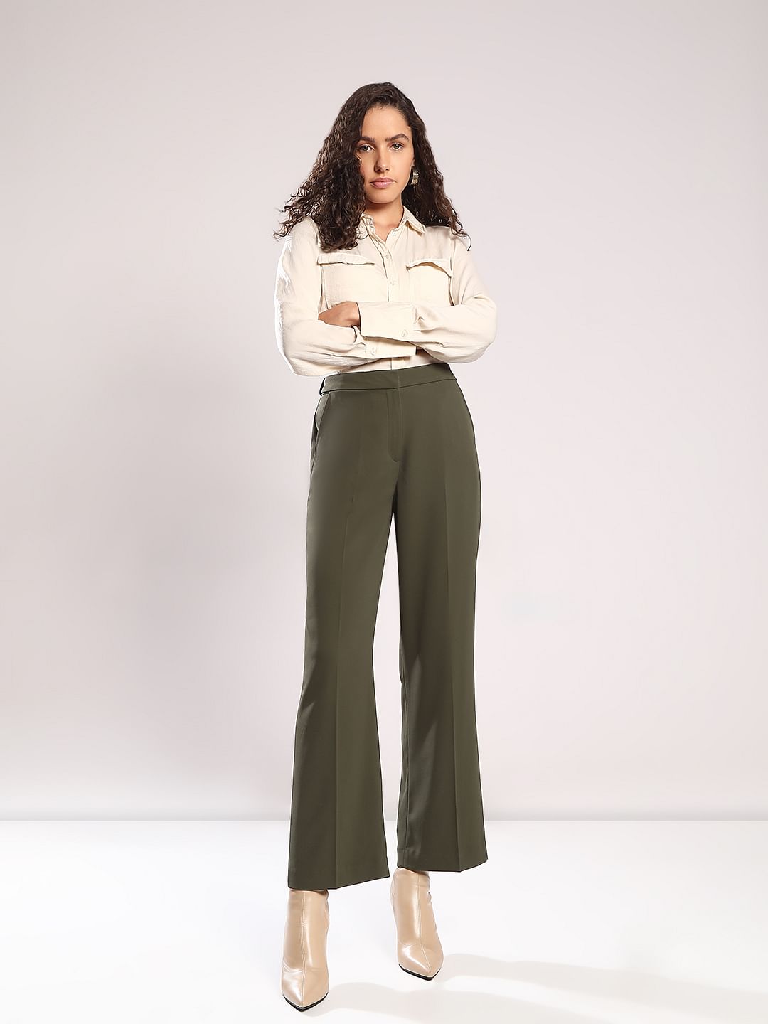 Olive Green Straight Fit Pants