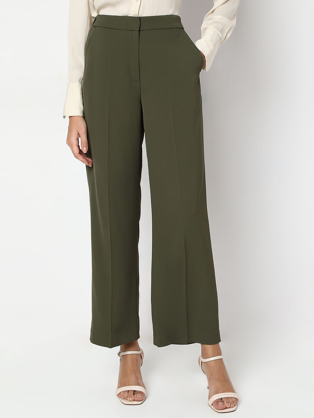 Olive Green Straight Fit Pants