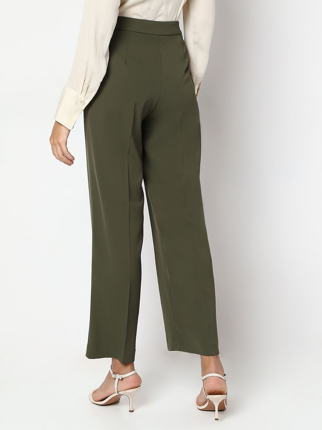 Olive Green Straight Fit Pants