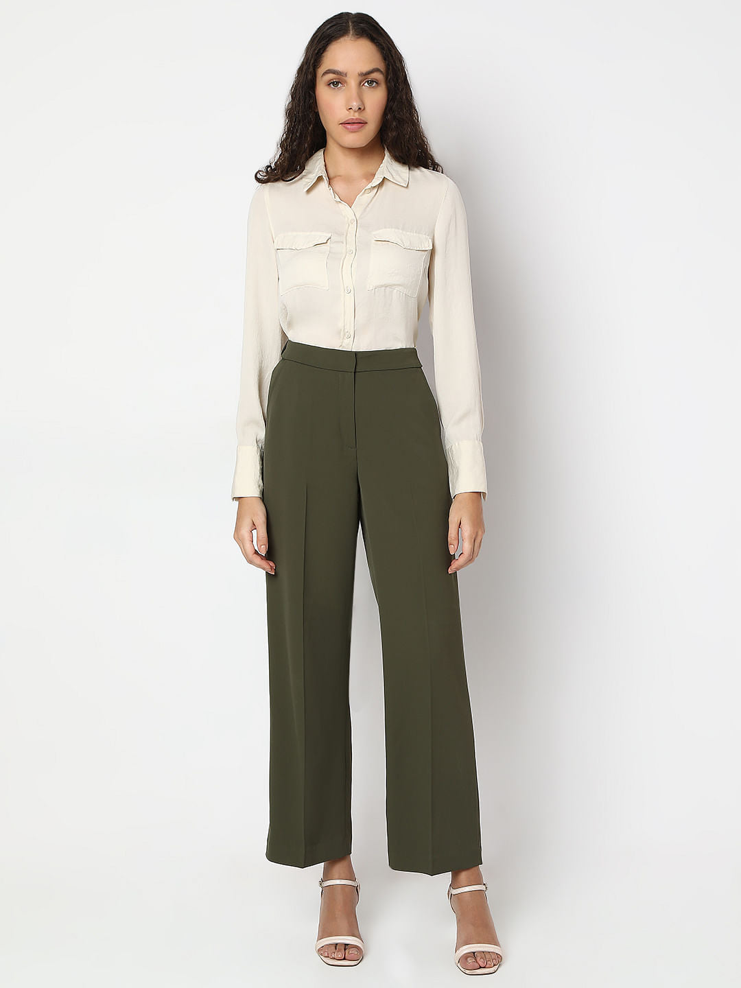 Olive Green Straight Fit Pants