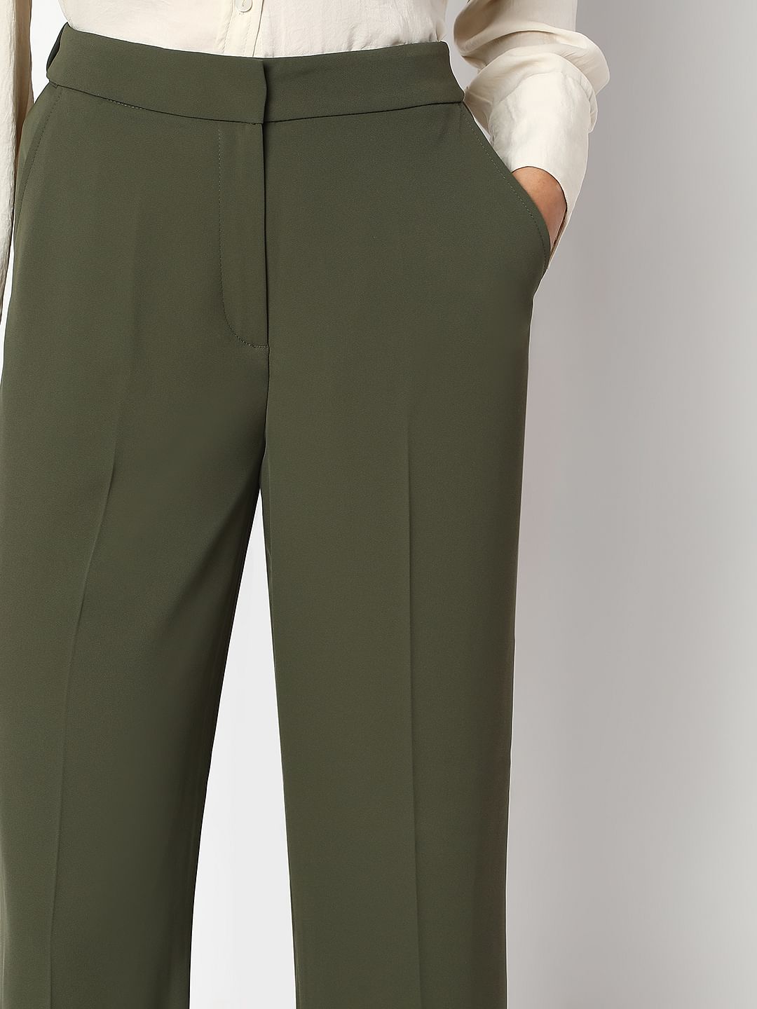 Olive Green Straight Fit Pants