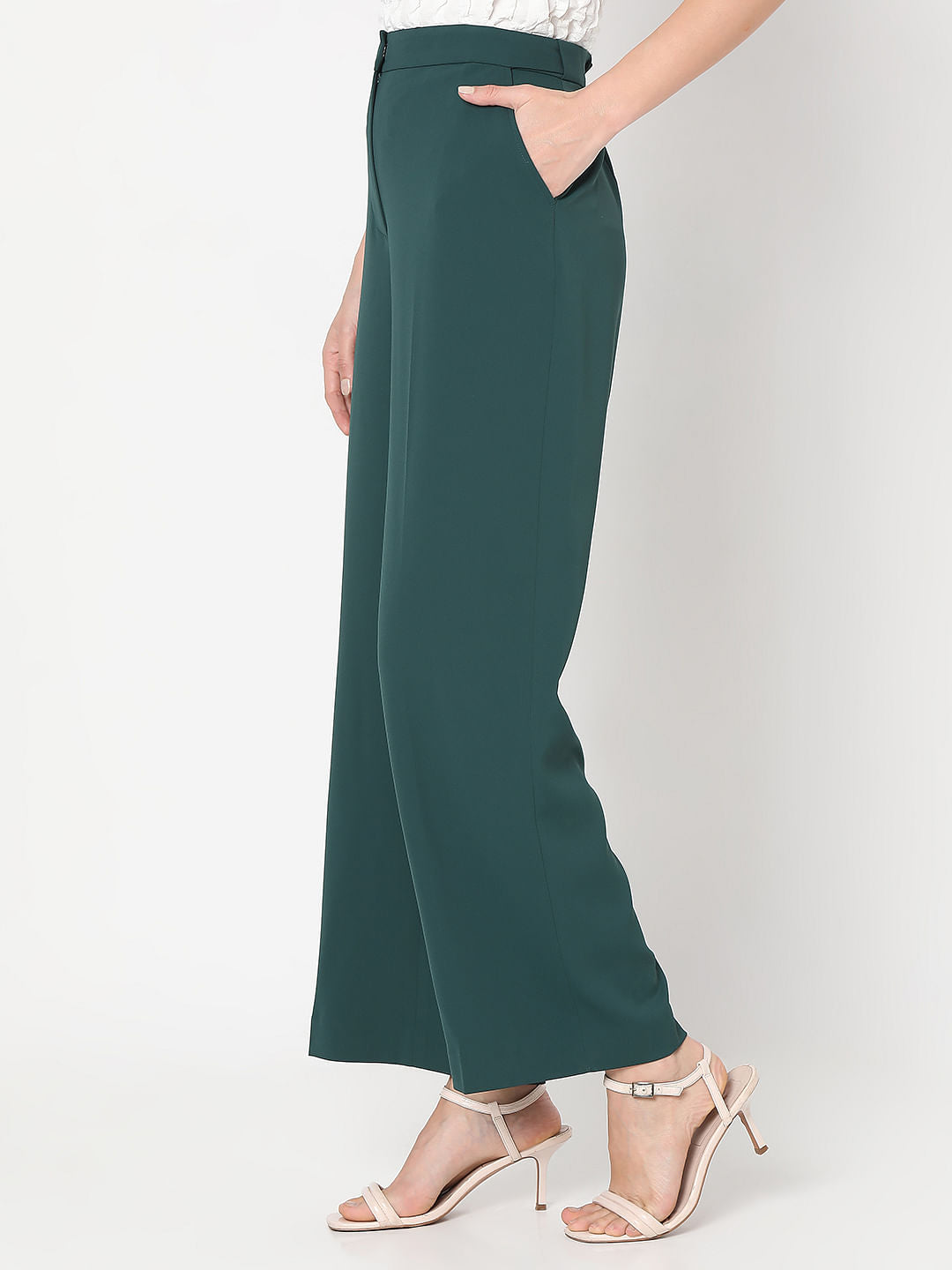 Teal High Rise Straight Fit Pants