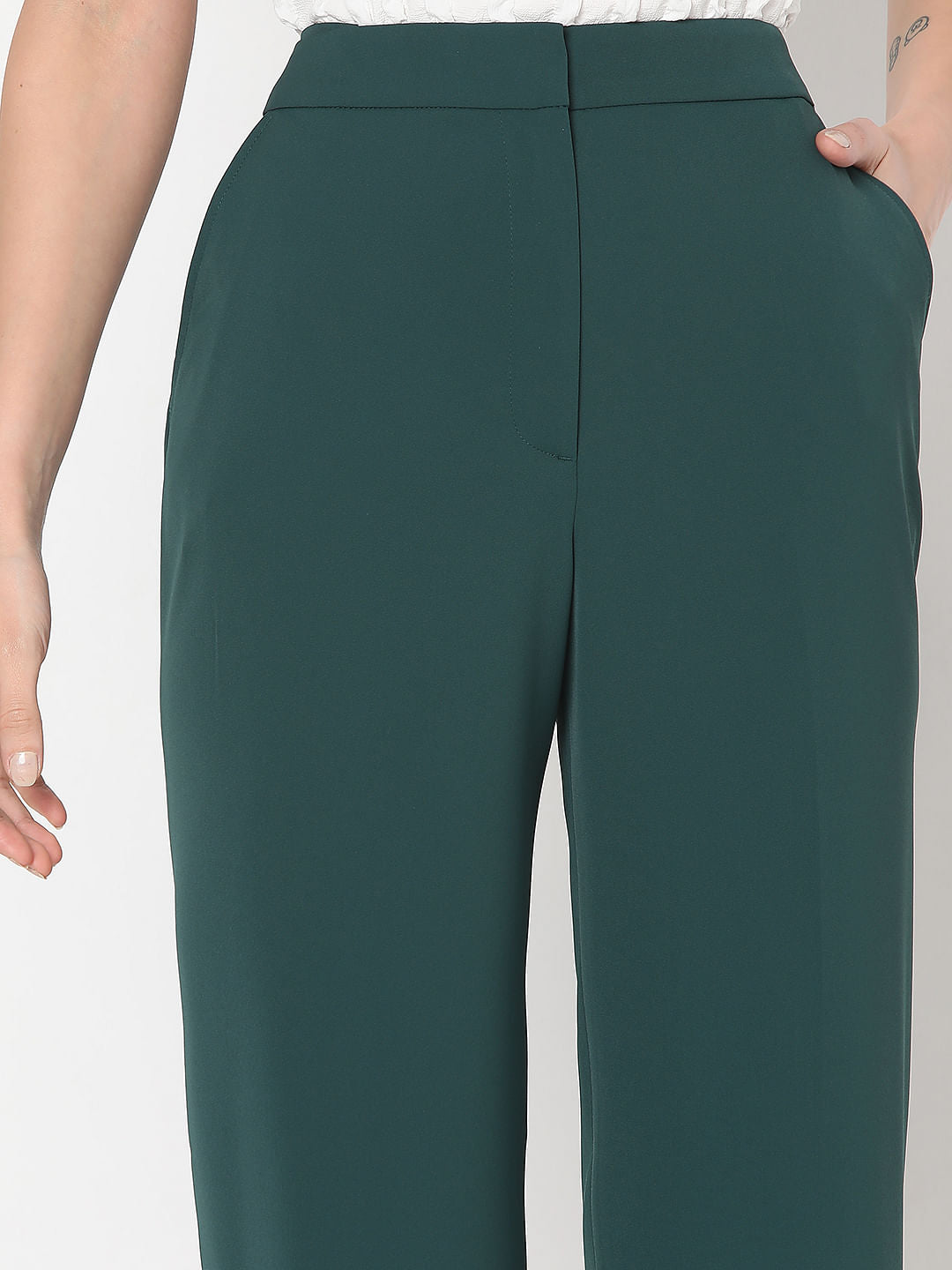 Teal High Rise Straight Fit Pants
