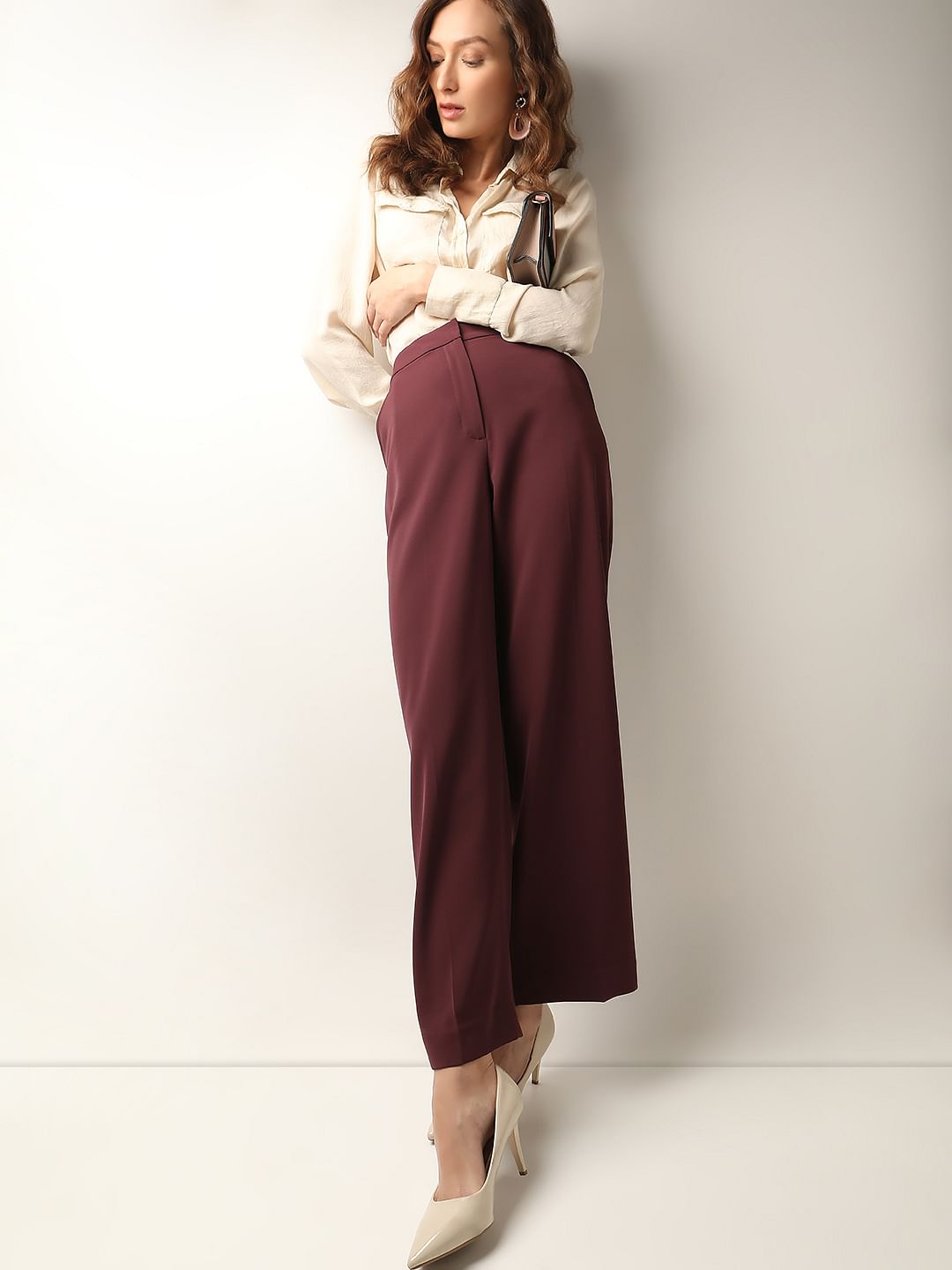 Maroon High Rise Pants