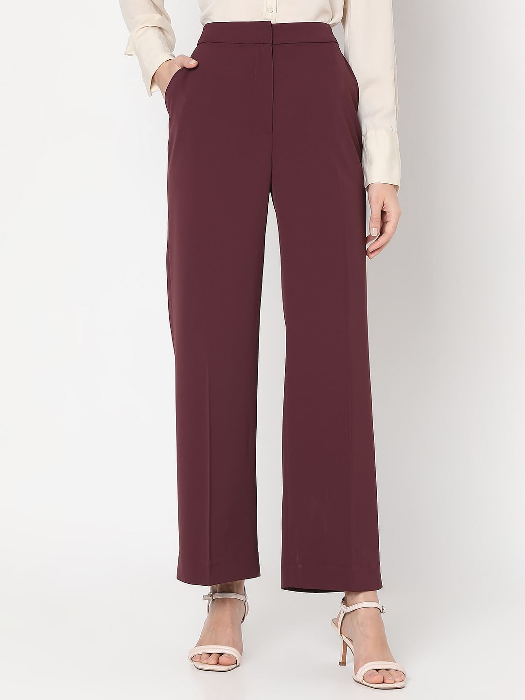 Maroon High Rise Pants