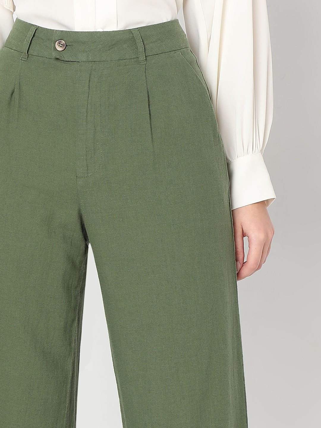 Green High Rise Linen Pants